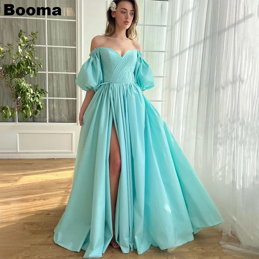 

Booma A-line Prom Dress Sweetheart Puff Sleeves Off Shoulder Formal Occasion Gowns High Side Slit Long Evening Dress for Women