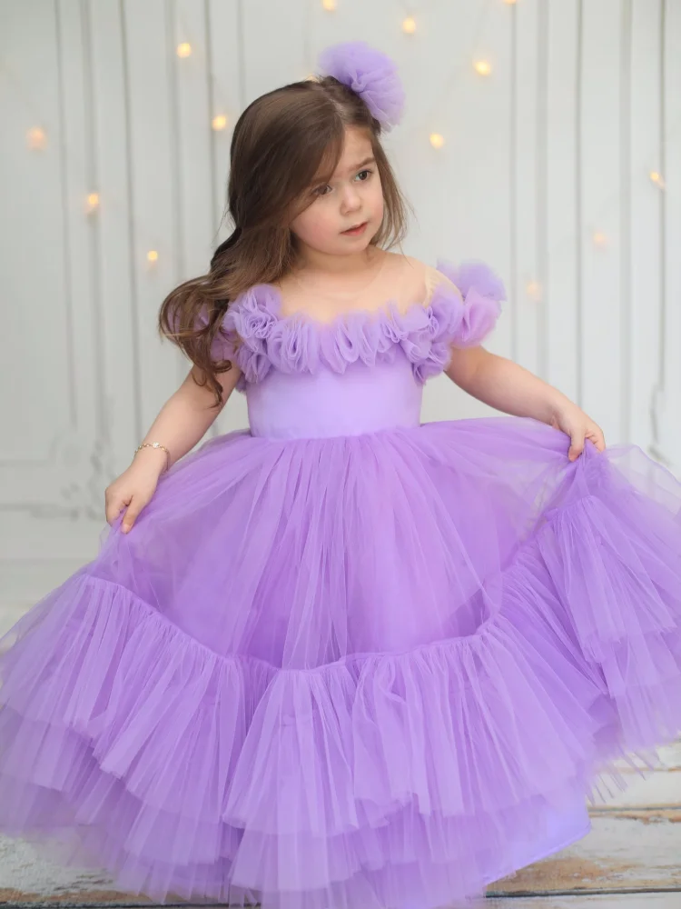 Purple Flower Girl Dresses Tulle Puffy Sagging Fold Tiered Short Sleeve With Bow For Wedding Birthday Party First Communion Gown
Purple Flower Girl Dresses Tulle Puffy Sagging Fold Tiered Short Sleeve With Bow For Wedding Birthday Party First Communion Gown