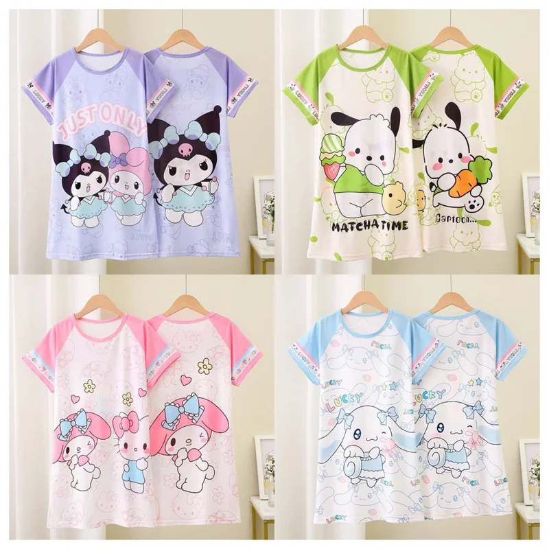 

Sanrio Hello Kitty Cinnamoroll Nightgown Children Dress Cartoon Sweet Nightdress Girl Summer Short Sleeves Pajamas Kids Clothes