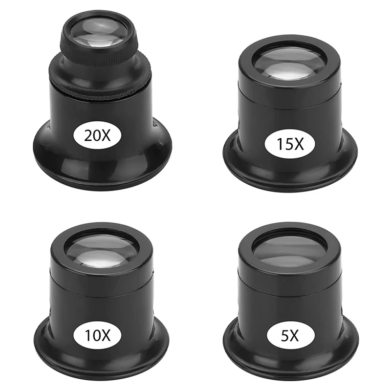 

4PCS Loupe Eyeglass Magnifiers Set 5X 10X 15X 20X Watch Repair Loupe Magnifier Set Magnifying Glass For Watch Jewelry