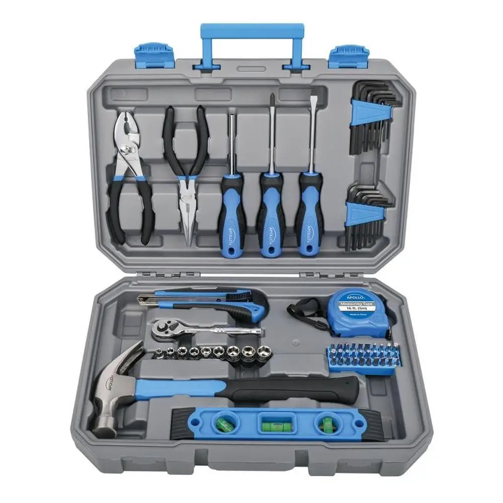 

65-Piece Blue Household Tool Kit with Case - Hammer Tape Measure Screwdrivers Pliers Ratchet Handle Socket Set Hex Keys