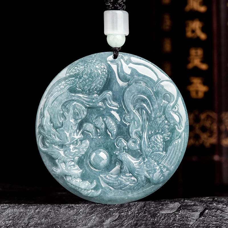 Mai Chuang/ Natural Jade Blue Water Dragon Phoenix Auspicious Necklace Pendant Fashion Fine Jewelry Men and Women Couple Gift
Mai Chuang/ Natural Jade Blue Water Dragon Phoenix Auspicious Necklace Pendant Fashion Fine Jewelry Men and Women Couple Gift