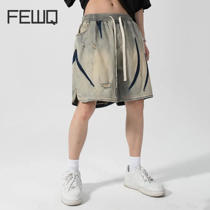 Шорты FEWQ мужские джинсовые, винтажные модные повседневные штаны в Корейском стиле, контрастных цветов, с эластичным поясом, 24X9000, на лето, 2024 
Шорты FEWQ мужские джинсовые, винтажные модные повседневные штаны в Корейском стиле, контрастных цветов, с эластичным поясом, 24X9000, на лето, 2024