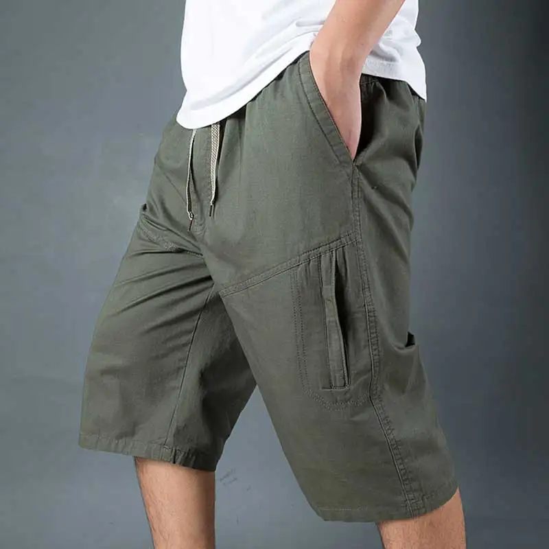 

Шорты-карго мужские из чистого хлопка, тонкие свободные повседневные короткие штаны, однотонные мужские брюки большого размера на молнии, 6XL, на лето