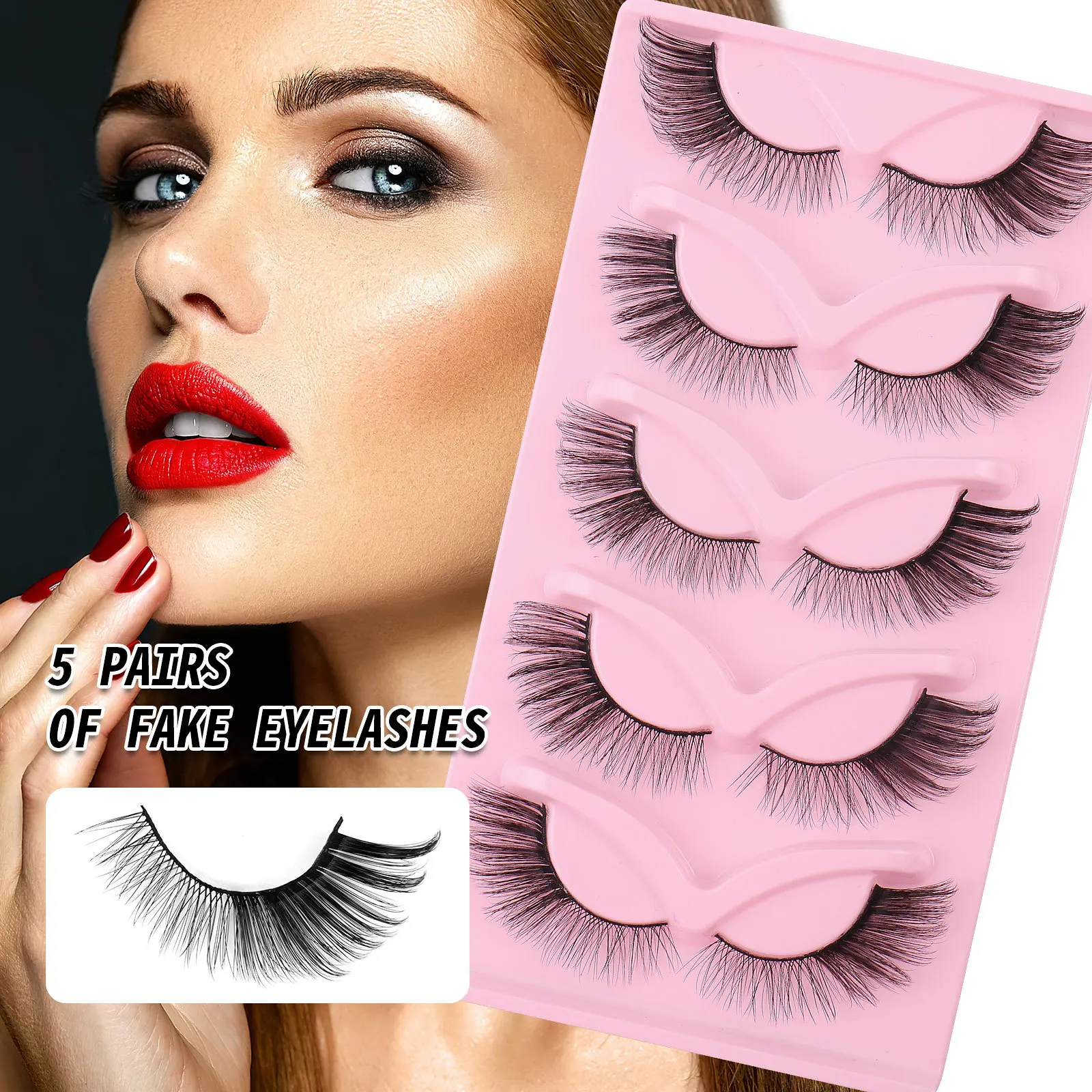 

5 Pairs Of New Diagonal Flying Fox Fake Eyelashes Set, Natural Fluffy Dense Curled Eyelashes, 3d Half Mink Lashes Mink Eyelashes