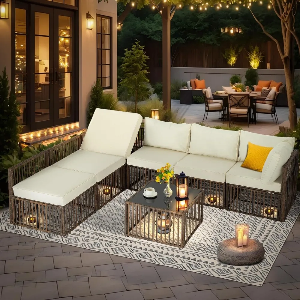 7 Pieces Outdoor Patio Furniture Set, Wicker Outdoor Sectional Conversation Couch Set , Beige Cushions & Coffee Table 7 Pieces Outdoor Patio Furniture Set, Wicker Outdoor Sectional Conversation Couch Set , Beige Cushions & Coffee Table