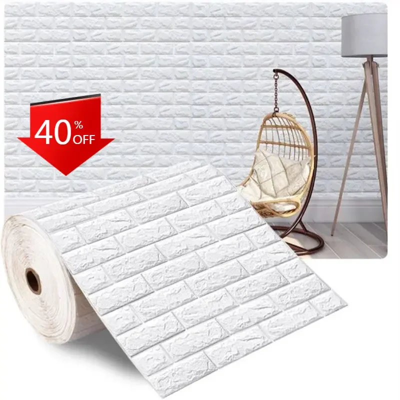 

70cmX10m 3D Soft Foam Brick Wallpaper Sticker Roll DIY Self Adhesive Living Room Home Kitchen Bathroom Decorative Wall Wallpaper