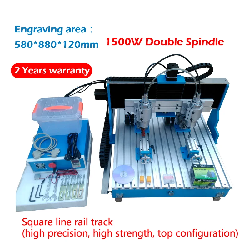 

1500W Two Spindles CNC Router Machine 6090 4axis Linear Guide Rail Metal Engraving Drilling Machine with Double Spindle