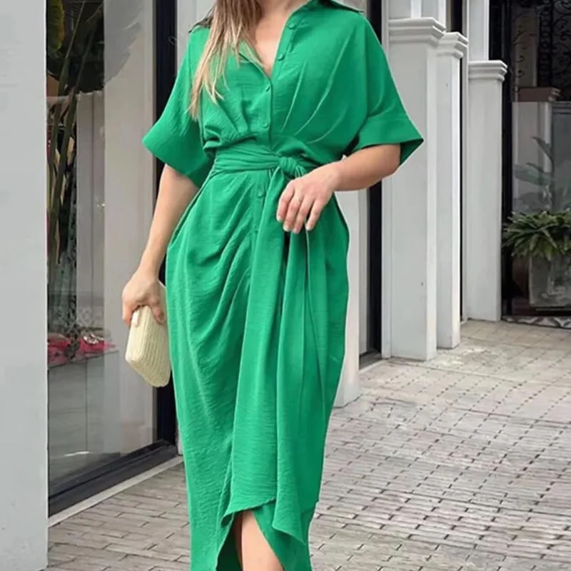 European and American Women's Cross-border Fashion New Lapel Mid-length Short-sleeved Single-breasted High-waisted Shirt Dress
European and American Women's Cross-border Fashion New Lapel Mid-length Short-sleeved Single-breasted High-waisted Shirt Dress