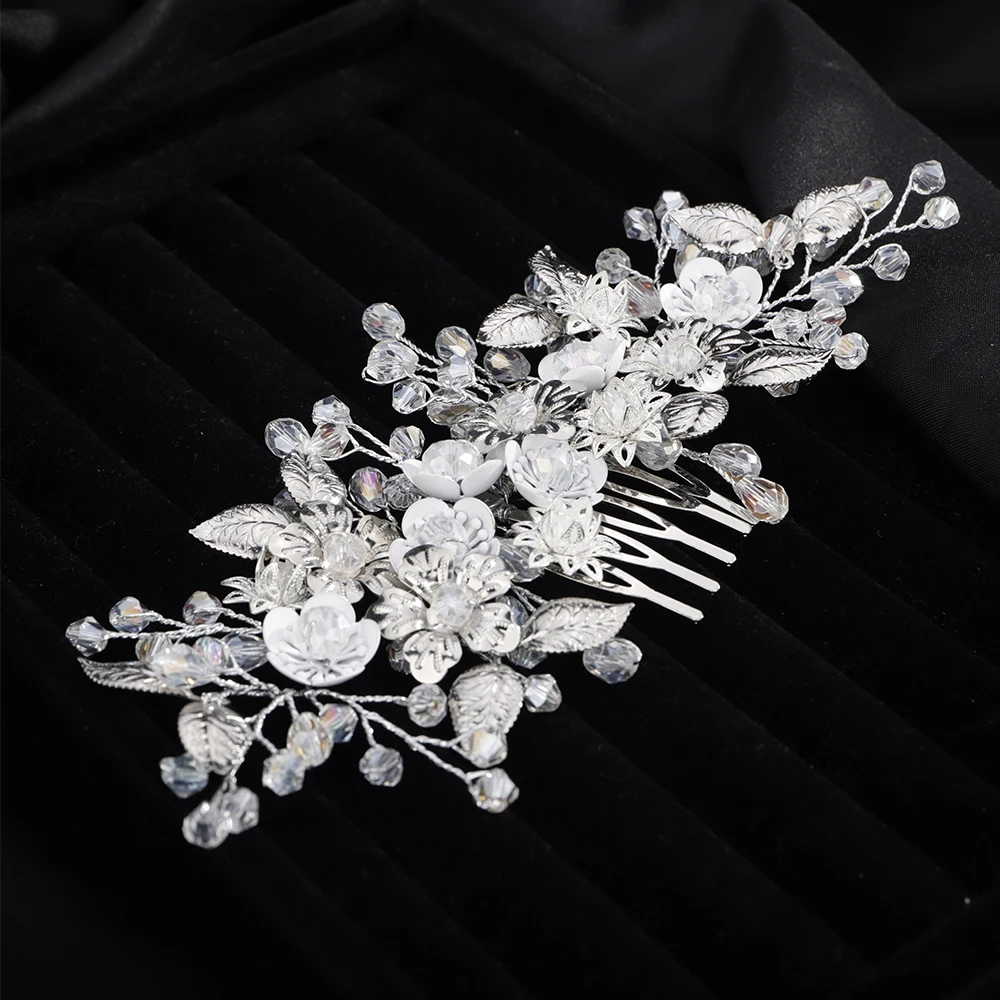 Silver Flower Crystal Bridal Hair Comb Women Handmade Wedding Head Jewelry Accessories Trendy Bride Party Prom Headpiece Tiaras 10 Sfadd6b39874a4c5db53790fa643a654dH