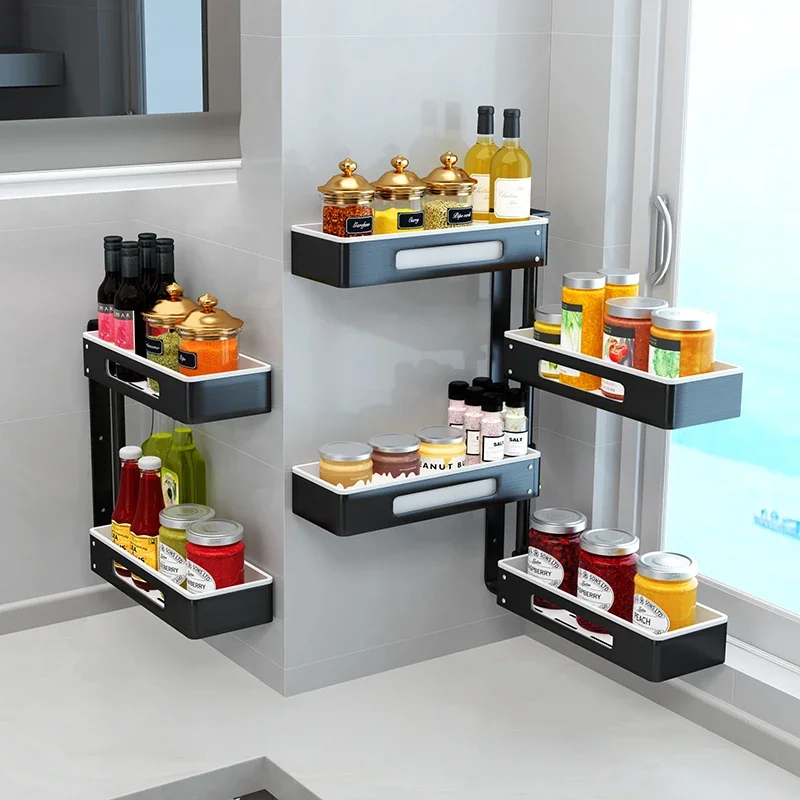 Kitchen Corner Shelf Rotating Seasoning Rack Punch-Free Wall-Mounted Multi-Functional Storage Rack
Kitchen Corner Shelf Rotating Seasoning Rack Punch-Free Wall-Mounted Multi-Functional Storage Rack
