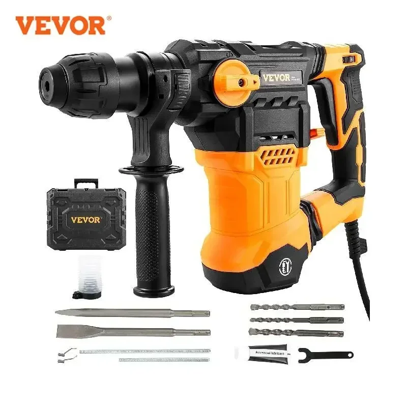 

VEVOR Rotary Hammer Drill 1500W Max Drilling 32mm 4 Modes SDS-Plus Corded Demolition Chipping Metal Concrete Breaker Jackhammer