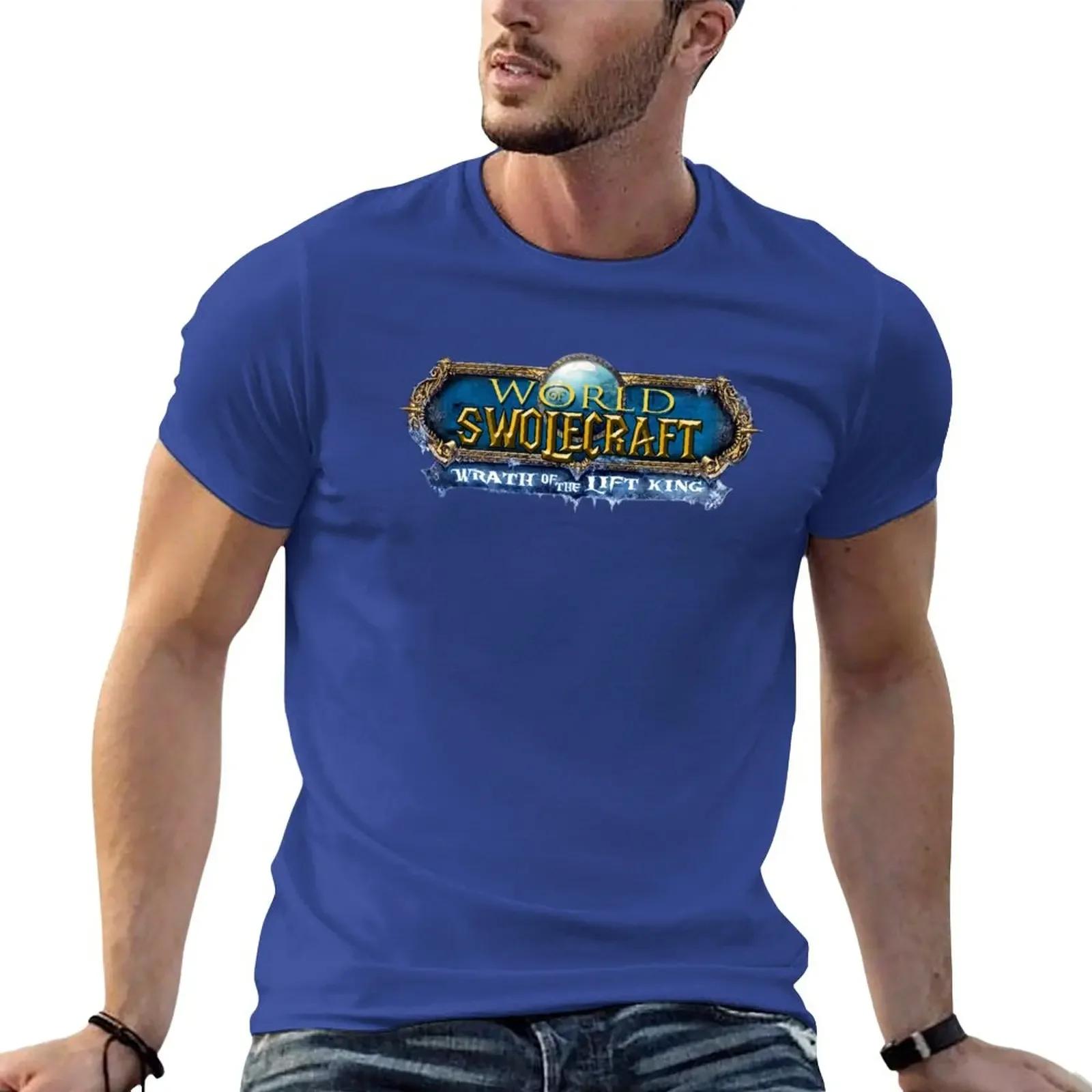 

World of Swolecraft: Wrath of the Lift King Logo T-Shirt sweat anime funnys heavyweight t shirts for men