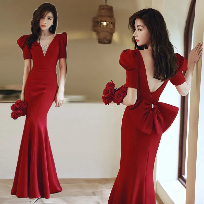 Hong Hu Formal Dress For Women 2023 New Luxury Banquet Slim Fit Wine Red Bridal gown for ninang wedding Engagement
Hong Hu Formal Dress For Women 2023 New Luxury Banquet Slim Fit Wine Red Bridal gown for ninang wedding Engagement