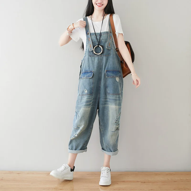 Women Casual Loose Retro Denim Jumpsuit Spring Slim-Fit Harem Suspender Pants Worn Big Pocket Overalls Trousers Jeans
Women Casual Loose Retro Denim Jumpsuit Spring Slim-Fit Harem Suspender Pants Worn Big Pocket Overalls Trousers Jeans