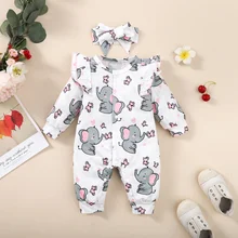 0-18Months Rompers for Newborns Long Sleeve Baby Girl Jumpsuit Cute Elephant Print Infant Baby Bodysuit Toddler Girl Clothes