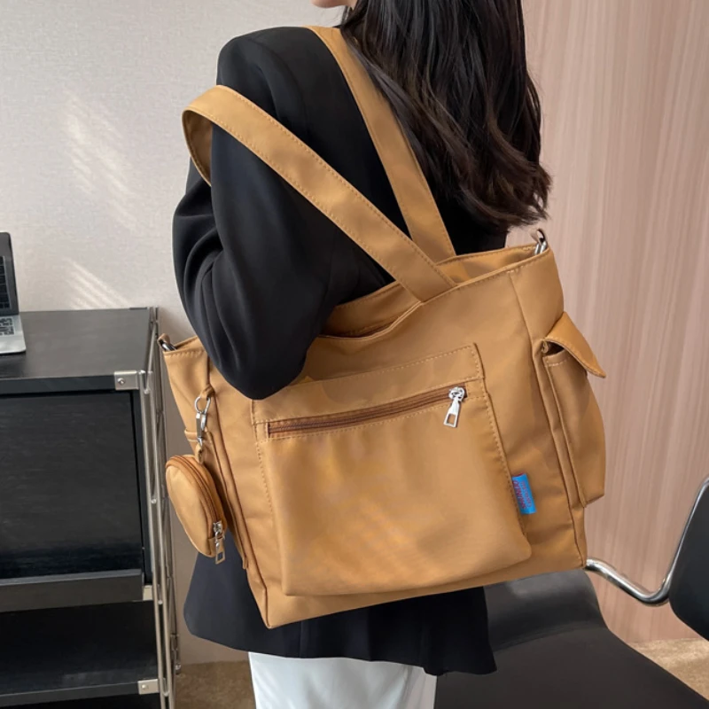 

Vintage Sense Tote Bag Preppy Style Casual Versatile Multi Pocket Shopping Bag Student Commuting Large Capacity Composite Bag
