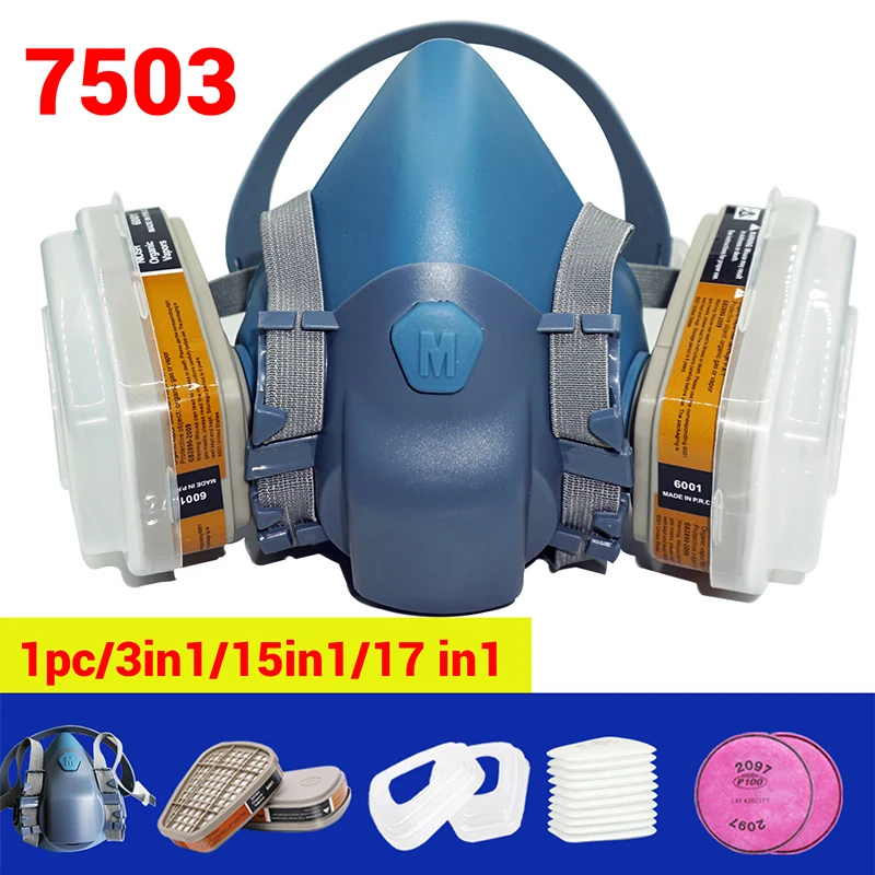 

17/15/9/7/3in1 7503 Gas Mask Chemical Respirator Protective Mask Industrial Paint Spray Anti Organic Vapor 6001/2097 Filter