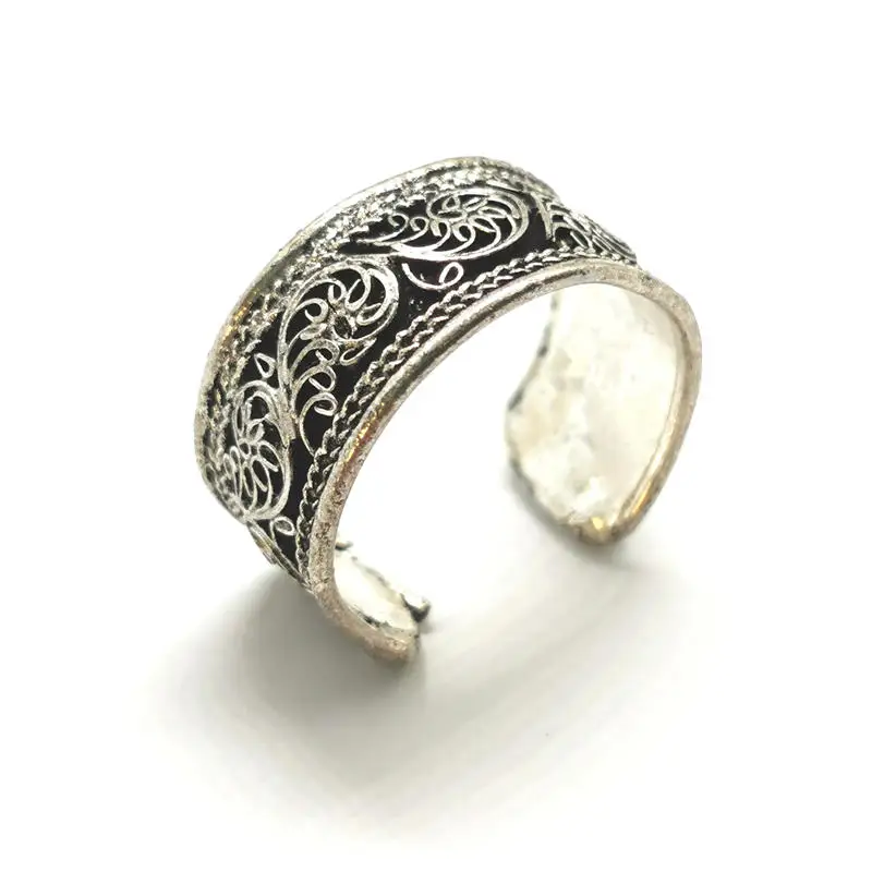 Bague Tibétaine Antique en Métal et Cuivre pour Homme et Femme, Anneau Ouvert, Vintage, Fleur, R166 2