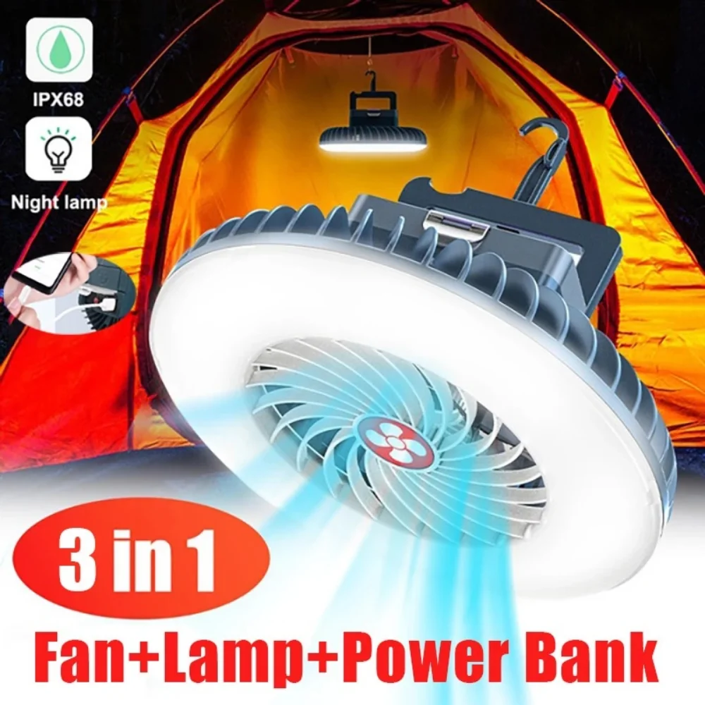 New Fan Tent Lamp 3In 1 Portable Lantern USB Rechargeable Emergency Night Market Lights Outdoor Waterproof Camping Night light
New Fan Tent Lamp 3In 1 Portable Lantern USB Rechargeable Emergency Night Market Lights Outdoor Waterproof Camping Night light