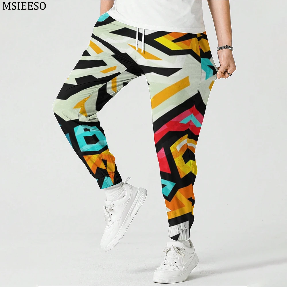 

MSIEESO Men Trousers Graffiti Dazzle Colour Geometry Printed Casual Pants Male Women Sweatpant Fashion Female Jogging Pants