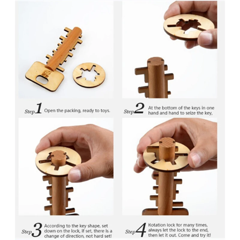 

IQ Brain Teaser Kong Ming Lock Toys Wooden Toy Unlock Puzzle Key Intellectual Educational Stress Release Kids Jigsaw