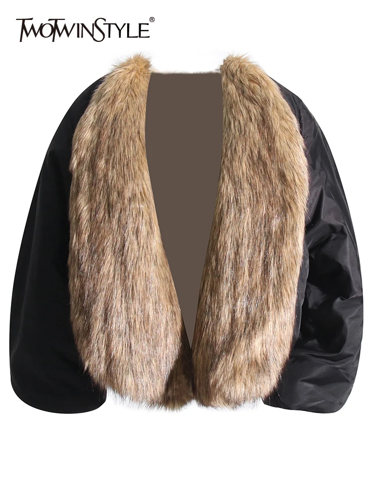 TWOTWINSTYLE Colorblock Looes Casual Parka For Women Fur Collar Long Sleeve Minimalist Vintage Parkas Female Fashion Clothing
TWOTWINSTYLE Colorblock Looes Casual Parka For Women Fur Collar Long Sleeve Minimalist Vintage Parkas Female Fashion Clothing