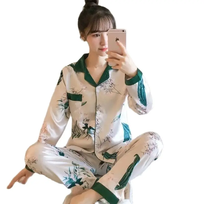 Pajama Women's Spring And Summer Lce Silk Long-sleeved Trousers Korean Version Of Autumn And Winter Simulation Silk Home Clothe
Pajama Women's Spring And Summer Lce Silk Long-sleeved Trousers Korean Version Of Autumn And Winter Simulation Silk Home Clothe
