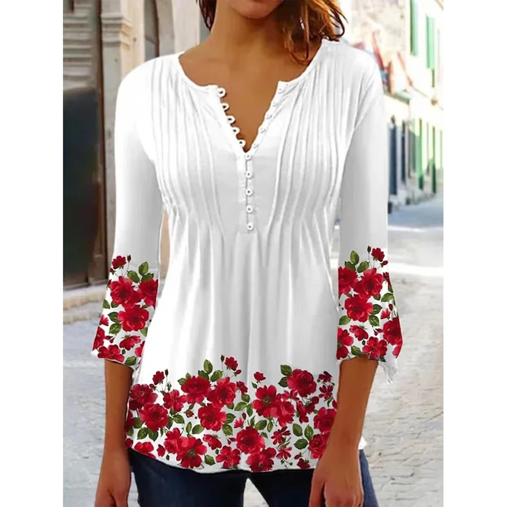 Summer New Shirt Women's V-neck T-shirt 3D Flower Element Pattern Clothing Daily Street Style Women's V-neck Original 2023
Summer New Shirt Women's V-neck T-shirt 3D Flower Element Pattern Clothing Daily Street Style Women's V-neck Original 2023