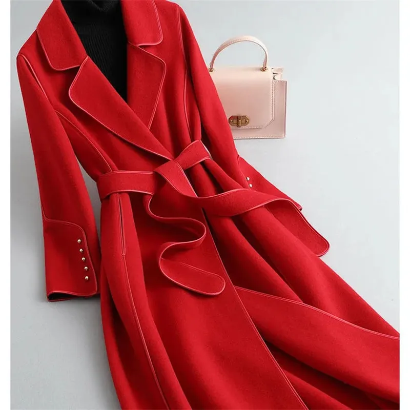 2023 Spring Autumn Fashion Slim Wool Jacket Women's Black With Belt Elegant Temperament Female Coats Solid Long Wool Overcoat
2023 Spring Autumn Fashion Slim Wool Jacket Women's Black With Belt Elegant Temperament Female Coats Solid Long Wool Overcoat