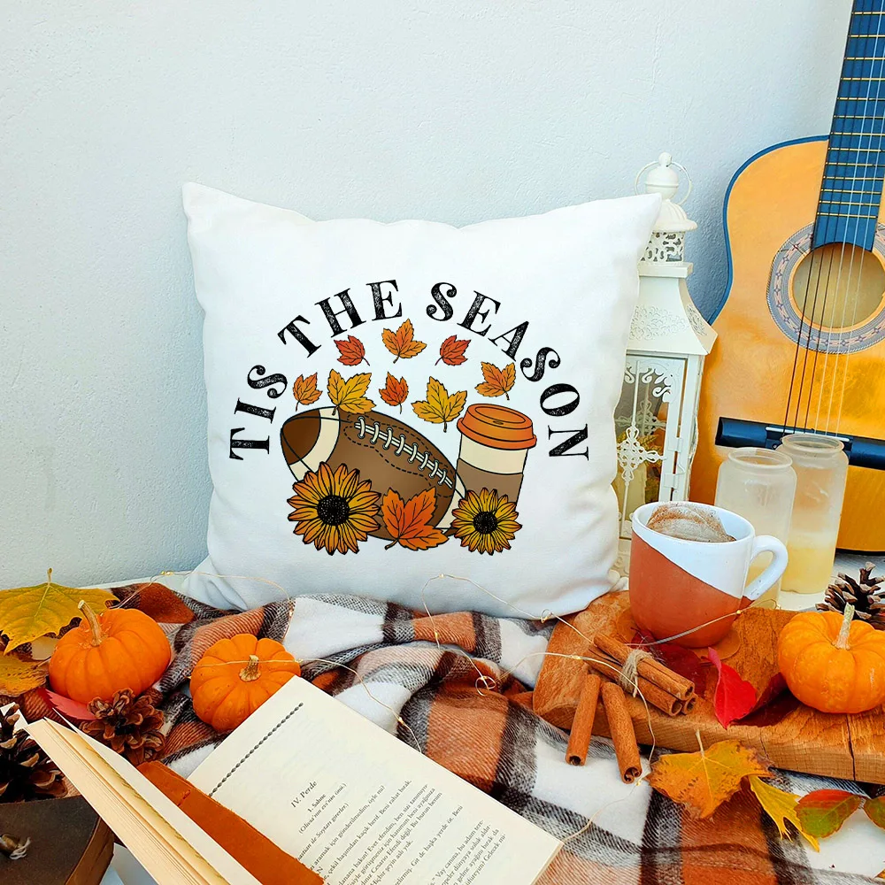 

Tis The Season Print Thanksgiving Pillow Case Fall Autumn Party Decor Home Cushion Cover Thanksgiving Fall Pillowcase Present