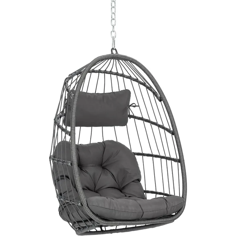 

Hanging Egg Chair Outdoor Without Stand Indoor, Aluminum Foldable Swing Egg Chairs - Wicker Rattan Hammock Egg Porch Swing with