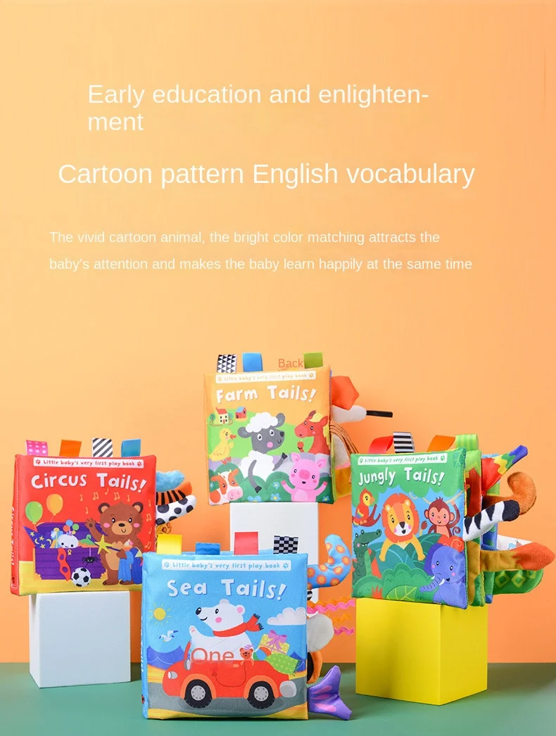 Libro de tela con cola de Animal, libro emergente para morder, iluminación educativa, educación temprana, juguetes cognitivos infantiles de 0 a 3 años Libro de tela con cola de Animal, libro emergente para morder, iluminación educativa, educación temprana, juguetes cognitivos infantiles de 0 a 3 años
