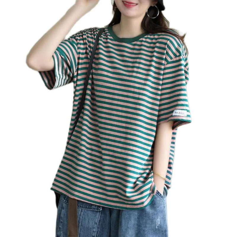 Summer Striped Short Sleeve T-Shirt Women Fashion Simple Loose Couple Tops High Street Basic Tops Streetwear T-Shirts
Summer Striped Short Sleeve T-Shirt Women Fashion Simple Loose Couple Tops High Street Basic Tops Streetwear T-Shirts