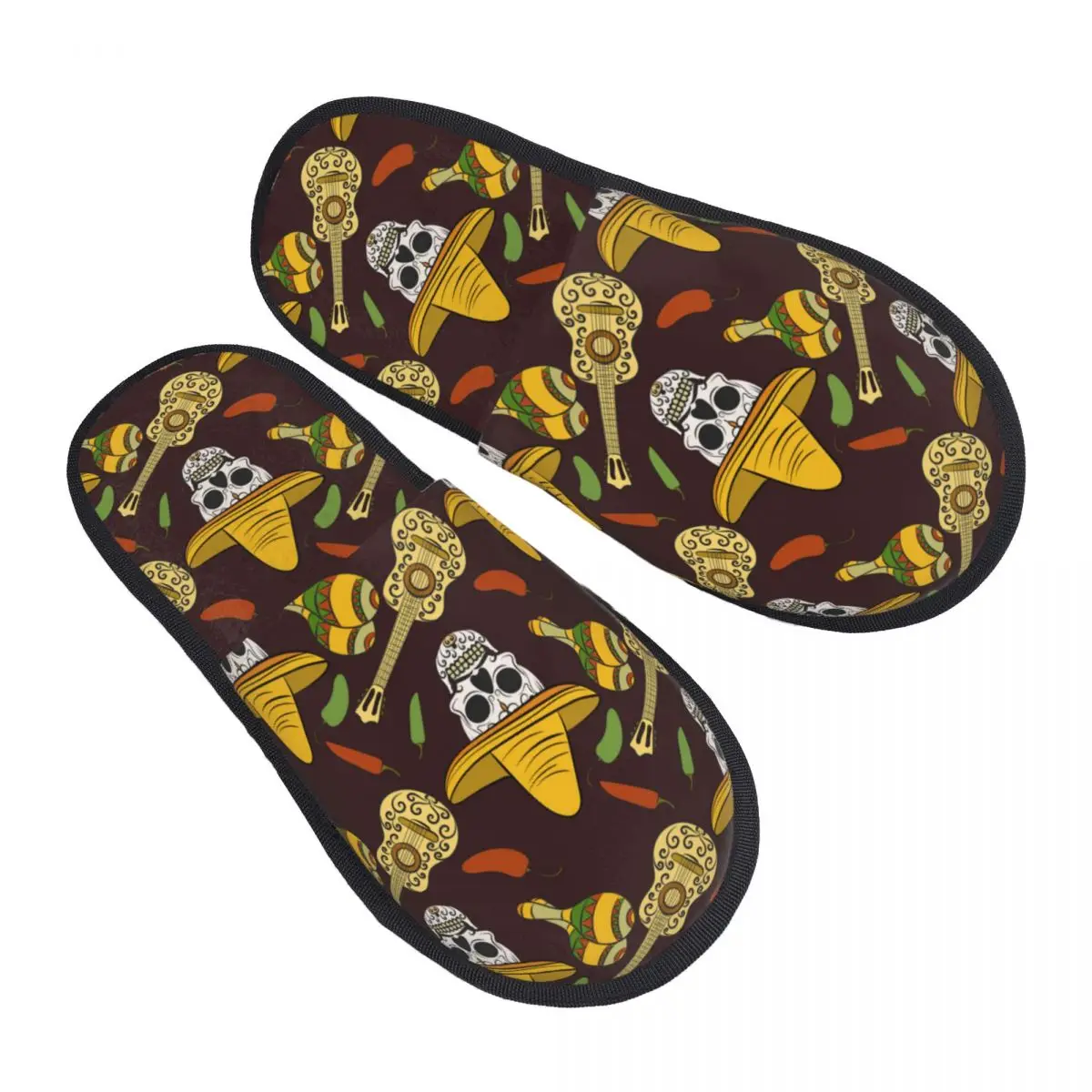 

Indoor Mexican Sugar Skulls Guitar Sombrero Maracas Warm Slippers Winter Home Plush Slippers Fashion Home Soft Fluffy Slippers
