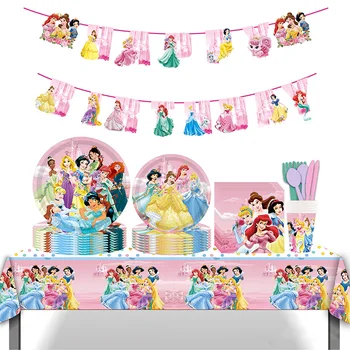 Disney Princess Party Supplies Girl Birthday Decorations Paper Cup Plate Napkin Tablecloth Balloons Tableware Baby Shower