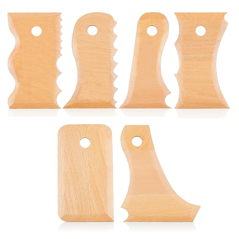 

7 PCS Pottery Trimming Tools Pottery Clay Foot Shaper Tools Wooden Texture Profile Rib Bundle Foot Shaper