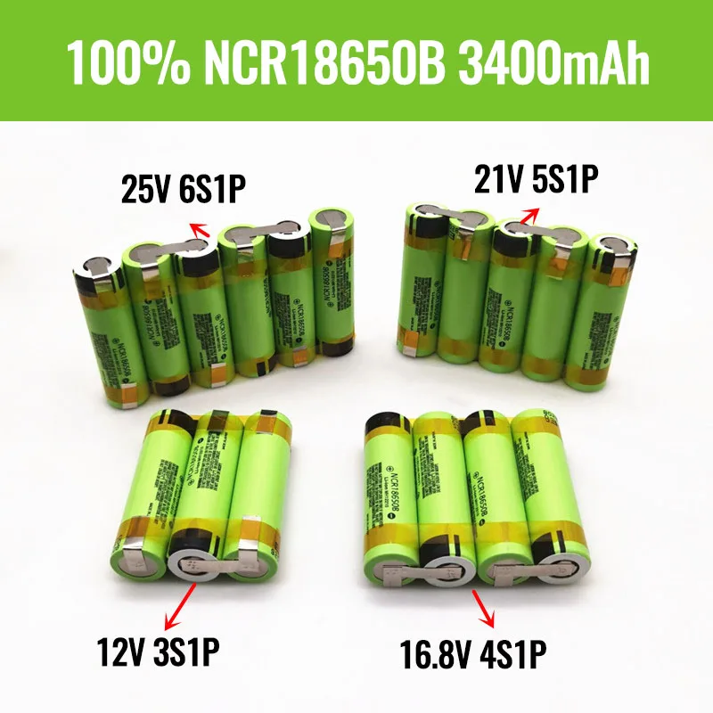Original NCR18650B 3400mah Battery for 12V 16.8V 21V Battery Screwdriver Battery with Weld Soldering Strip Customize Battery 
Original NCR18650B 3400mah Battery for 12V 16.8V 21V Battery Screwdriver Battery with Weld Soldering Strip Customize Battery