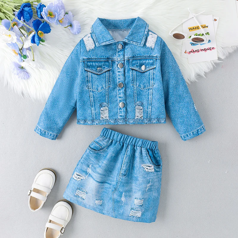 Infant Kids Baby Girls Autumn 2 Piece Outfits Long Sleeve Button Up Denim Coat Blue Ripped Skirt Set
Infant Kids Baby Girls Autumn 2 Piece Outfits Long Sleeve Button Up Denim Coat Blue Ripped Skirt Set