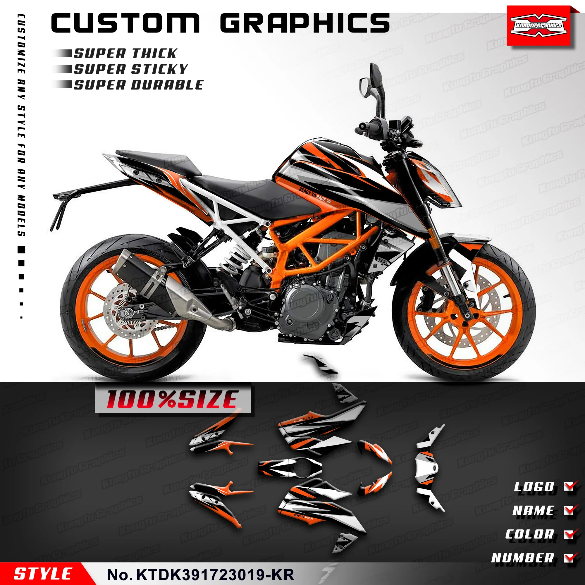 

KUNGFU GRAPHICS Quality Stickers Decal Kit for Duke 125 200 250 390 2017 2018 2019 2020 2021 2022 2023, KTDK391723019-KR