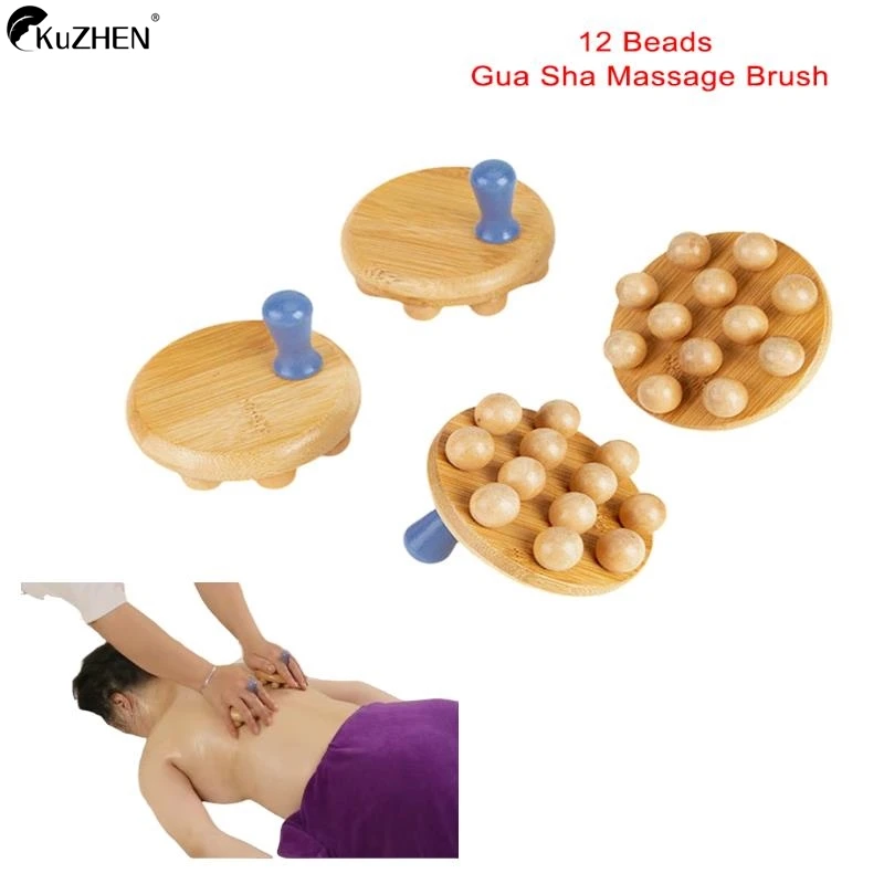 

12 Beads Handheld Gua Sha Massage Brush Natural Wood Waist Leg Body Meridian Scraping SPA Therapy Anti Cellulite Relaxation Tool