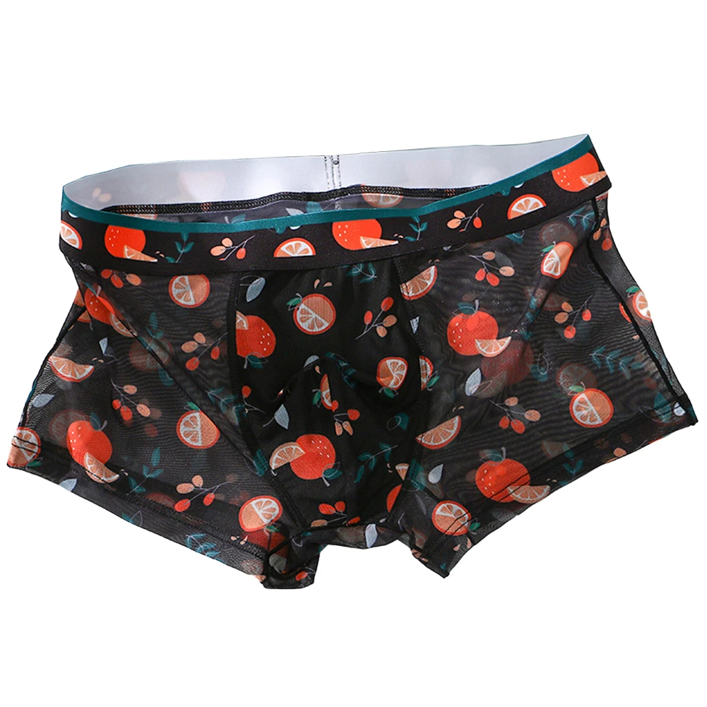 

Sexy Cute Sweety Men Floral Print Swimming Trunks Mesh U Convex Pouch Boxer Short See-through Breathable Sleep Bottom Underpants