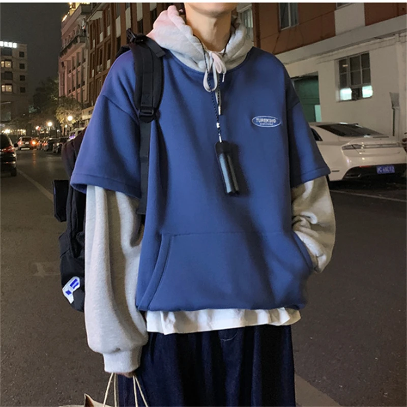 Men's Hoodie Sweatshirts Fake Two Pieces Hooded Tops Autumn Winter Sweatshirt Men 2022
Men's Hoodie Sweatshirts Fake Two Pieces Hooded Tops Autumn Winter Sweatshirt Men 2022