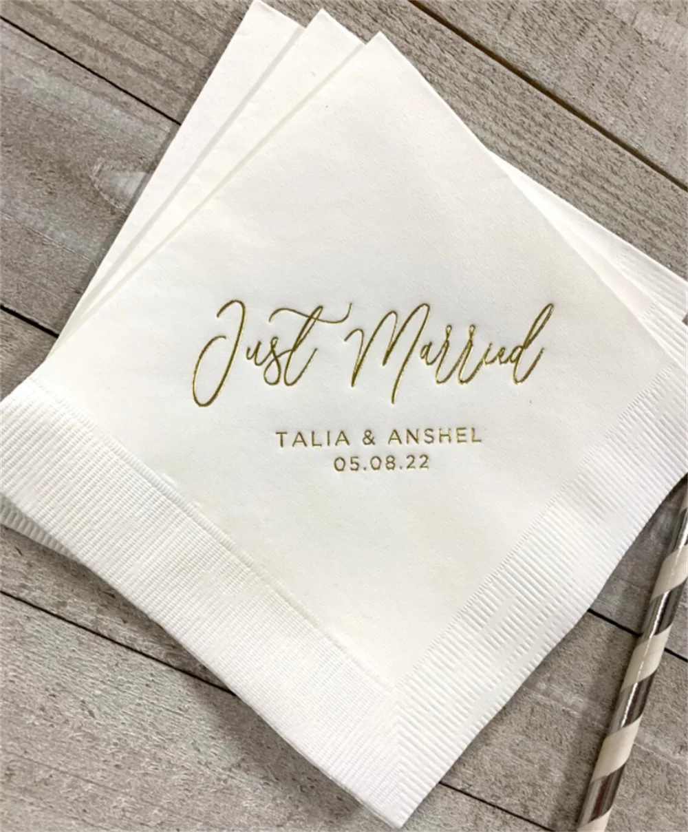 

50PCS Personalized Wedding Napkins Custom Monogram Just Married Beverage Cocktail Luncheon Dinner Guest Towels Available!