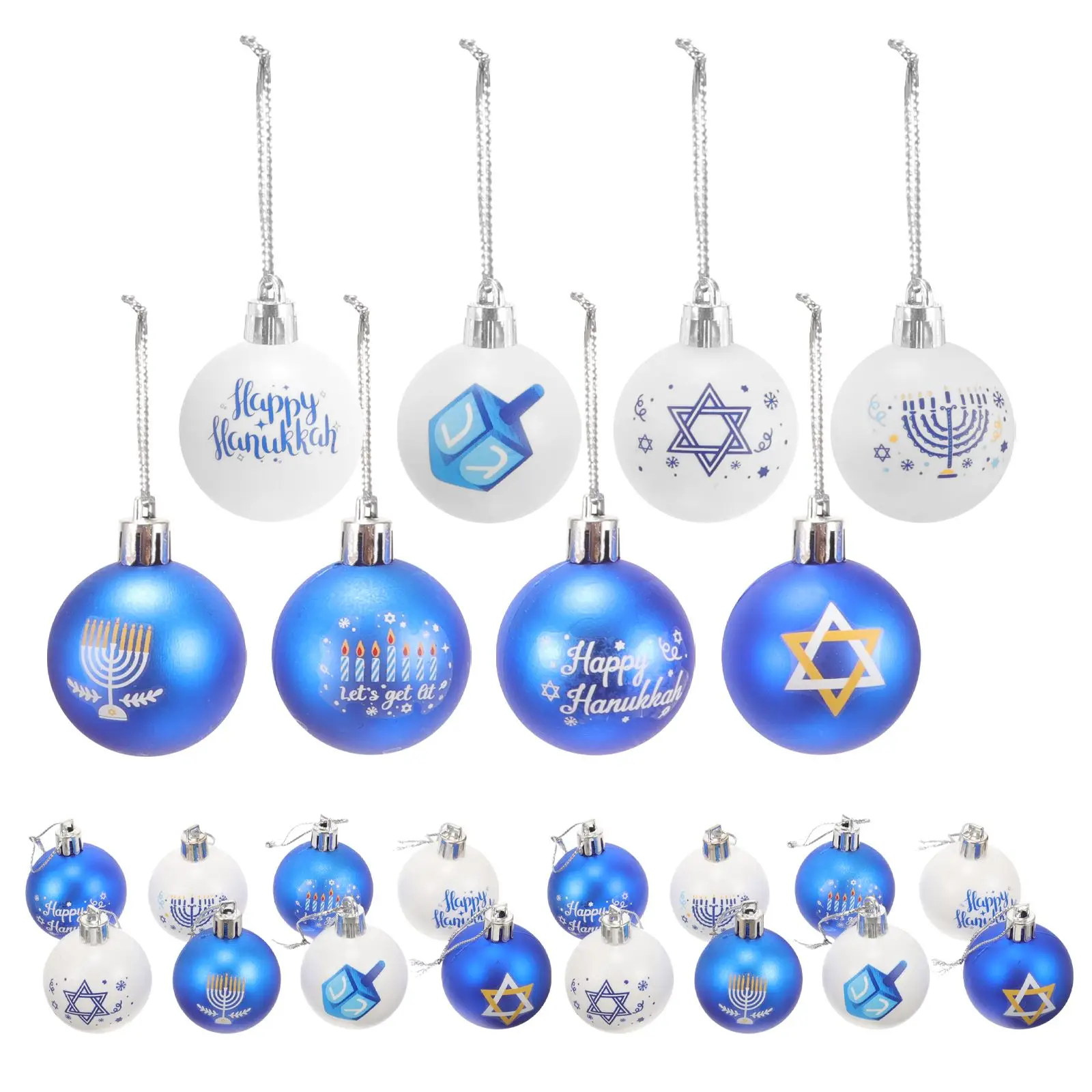 

24Pcs Hanging Ball Christmas Tree Ornaments Jewish Hanukkah Decoration Plastic Balls Pendant Christmas Tree Home Party Hanging