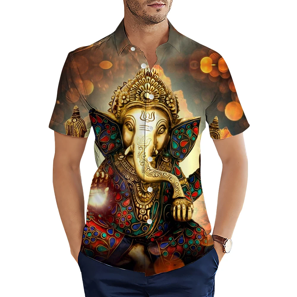 

CLOOCL Men Shirts 3D Pattern Shiva Ganesha Printed Blouse Summer Short Sleeve Lapel Male Hawaiian Shirts Casual Cozy Tops