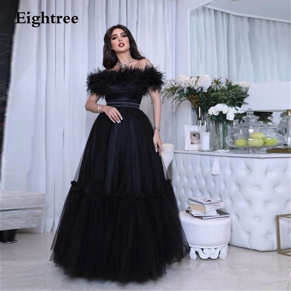 Eightree Black Evening Dresse 2024 Saudi Arabia Feathers Off The Shoulder Tulle Long Party Dress 2022 Robe De Soirée Femme
Eightree Black Evening Dresse 2024 Saudi Arabia Feathers Off The Shoulder Tulle Long Party Dress 2022 Robe De Soirée Femme