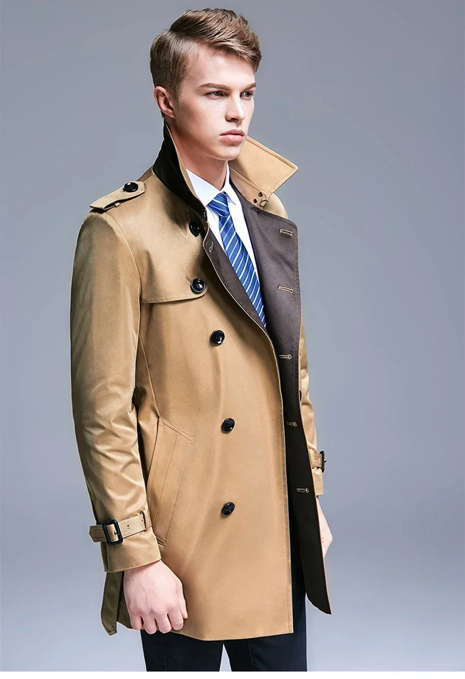 

Spring New Trench Coat Men Fashion Lapel British Windbreaker Men's Long Double-breasted Trench Coat S-6XL Size Chaqueta Hombre
