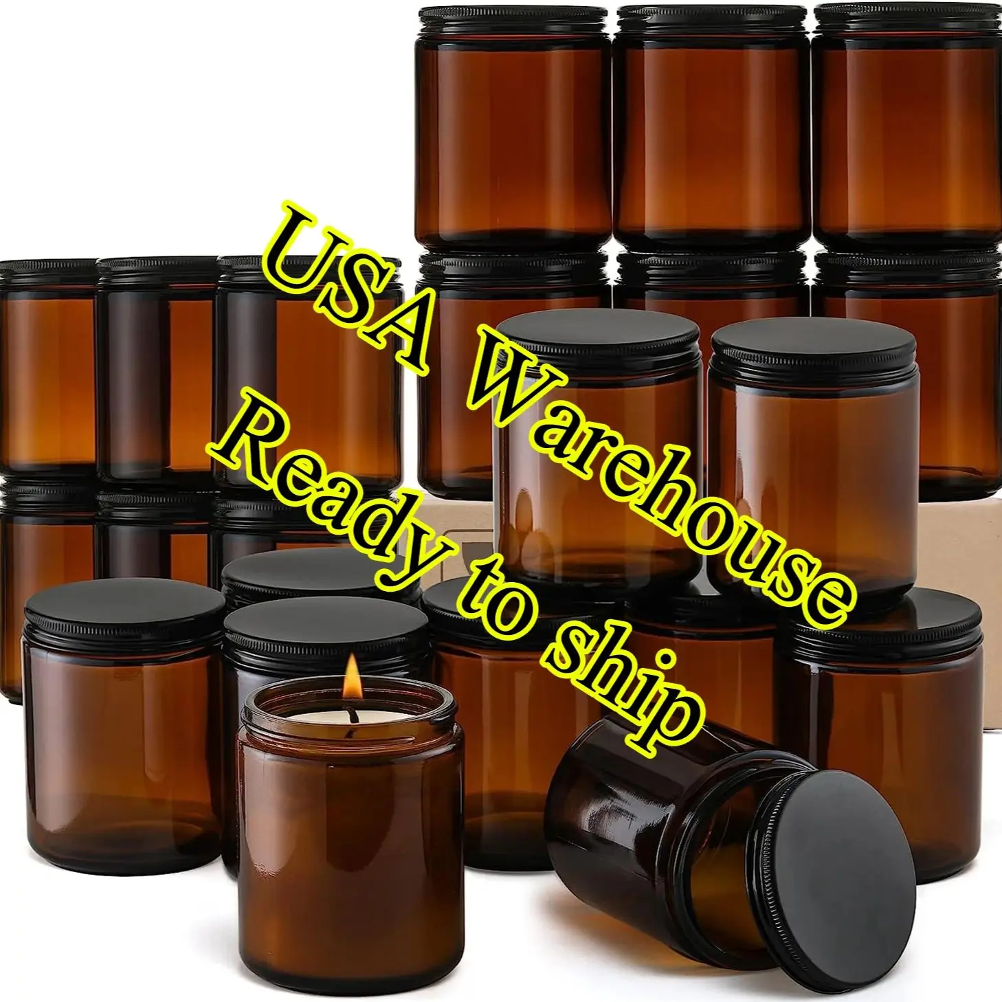 

8oz 48 Pack Thick Amber Glass Jars with Lids Clear Candle Jars with 12 Metal Lids Empty Round Food Storage Containers Vessels