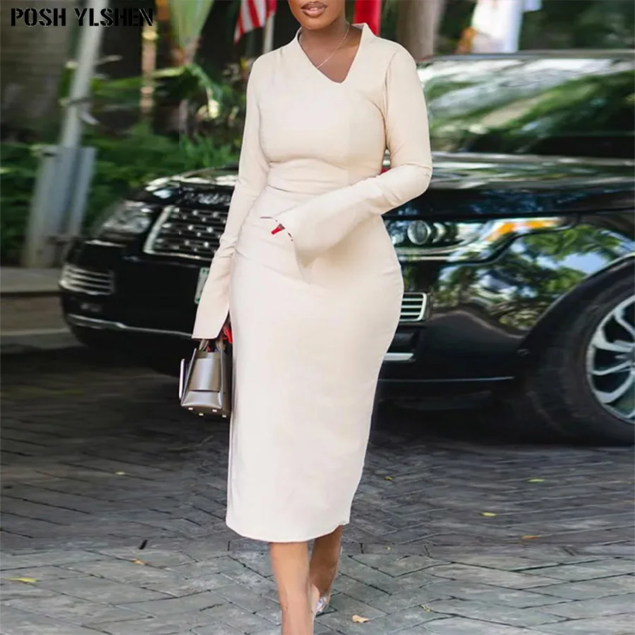 African Fashion Skew Collar Slim Midi Dresses For Women 2023 Sexy Split Sleeves Bodycon Dress Elegant Female Streetwear Outfits
African Fashion Skew Collar Slim Midi Dresses For Women 2023 Sexy Split Sleeves Bodycon Dress Elegant Female Streetwear Outfits